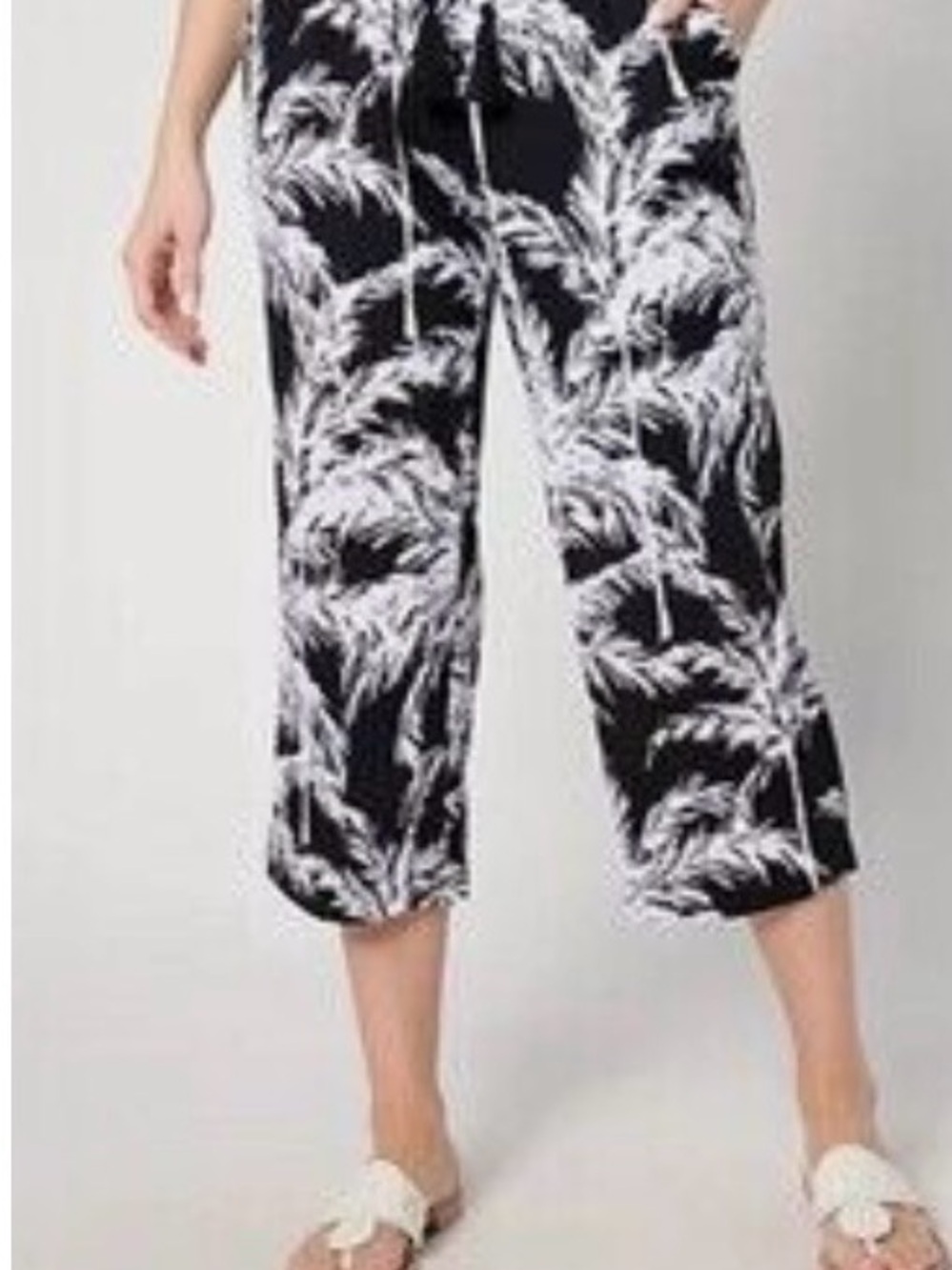Belle Beach by Kim Gravel Reg Cabana Knit Cropped Beach Pant Black Palm Beach
